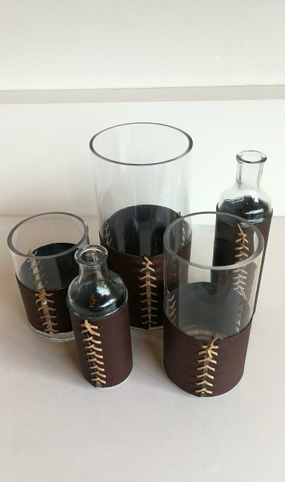 Straight & Bottle Glass Vases with Leather Holder